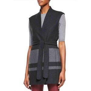 Vince Charcoal Gray Wool Blanket Navajo Stripe Long Wool Belted Vest S 2 4 6